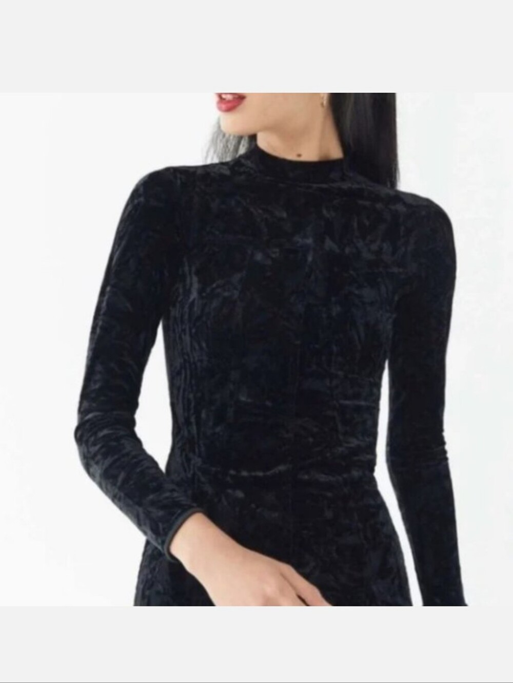 Urban outfitters Black Velvet Long-Sleeve Mock Neck Dress